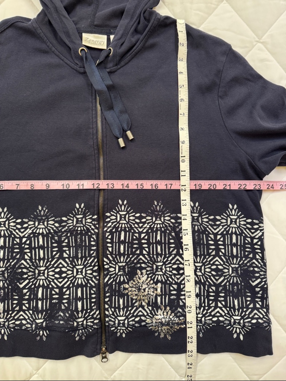 Chico’s Zenergy Navy Zip-Front Hoodie with White Pattern - Picture 7 of 11